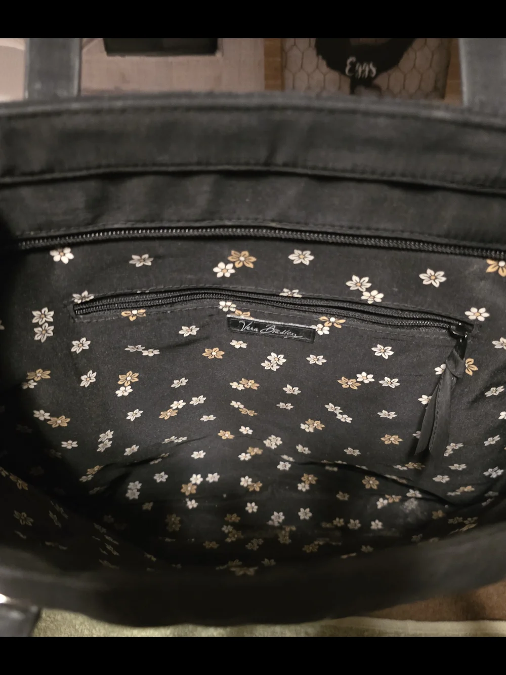 Vera Bradley Black Quilted Satchel with Ring Hardware